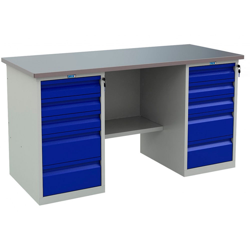 Верстак двухтумбовый 10 ящиков. Стол для обслуживания (чистки) оружия. Столешница МДФ. 1600х700х866 Верстак двухтумбовый 10 ящиков. Стол для обслуживания (чистки) оружия. Столешница МДФ. 1600х700х866