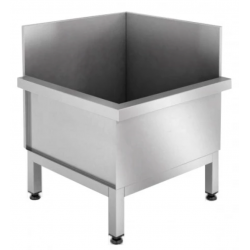 Поддон угловой в уборочную на регулируемых опорах, нержавеющая сталь 1,5мм. в комплекте с сифоном